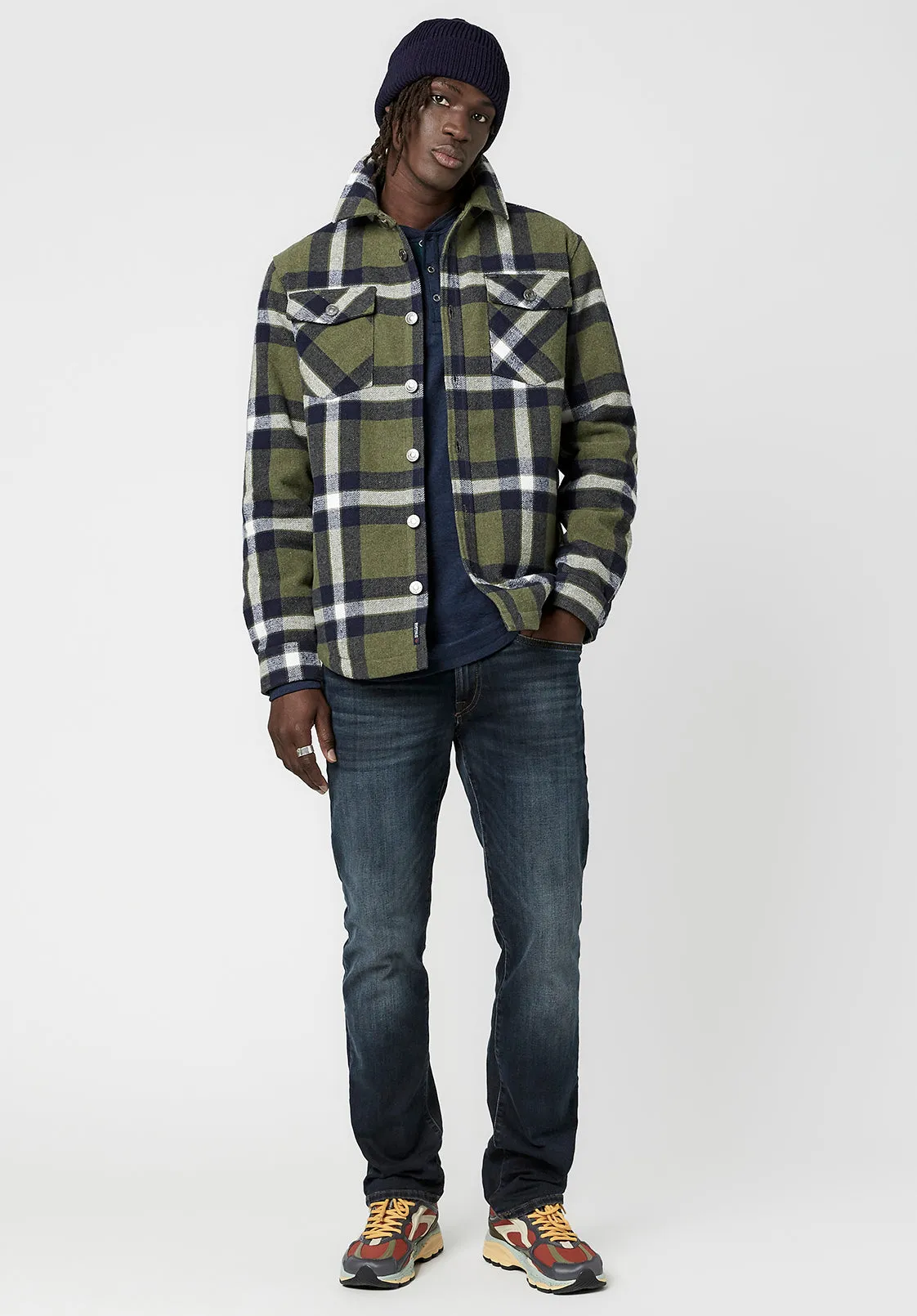 Japuy Men's Shacket in Green Black Plaid - BM23653