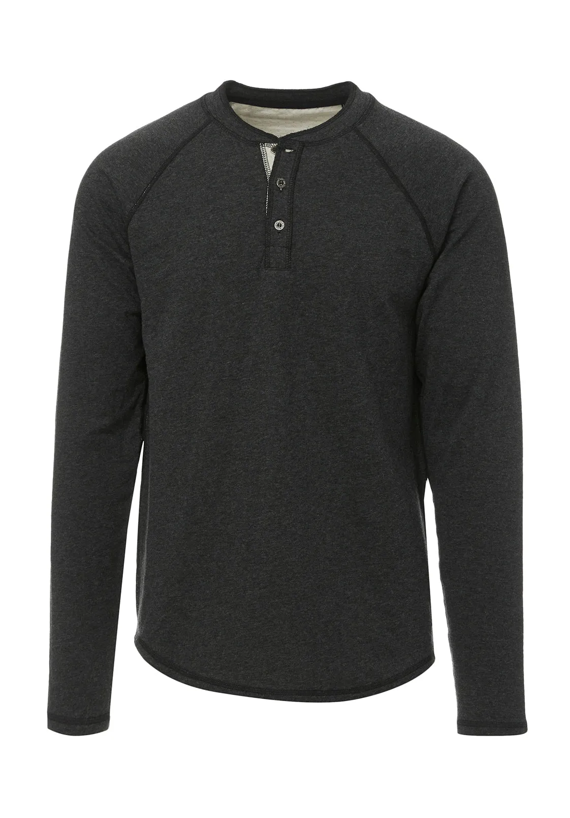 Kariver Men's Long-Sleeve Henley Top in Heather Black - BM24026