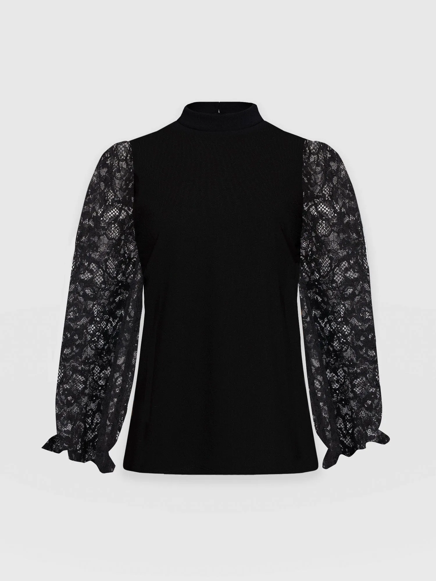 Lace Penny Puff Long Sleeve Top - Black