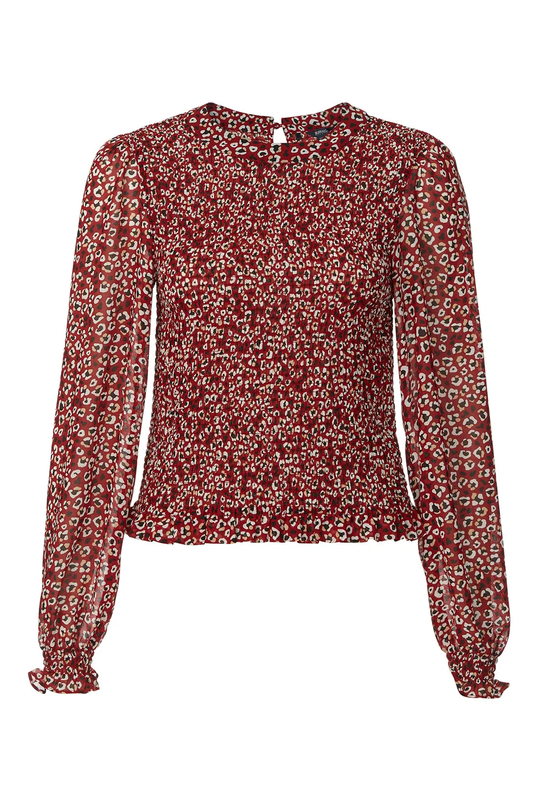 Langley Women's Ruched Body Blouse in Red Leopard - WT0073H