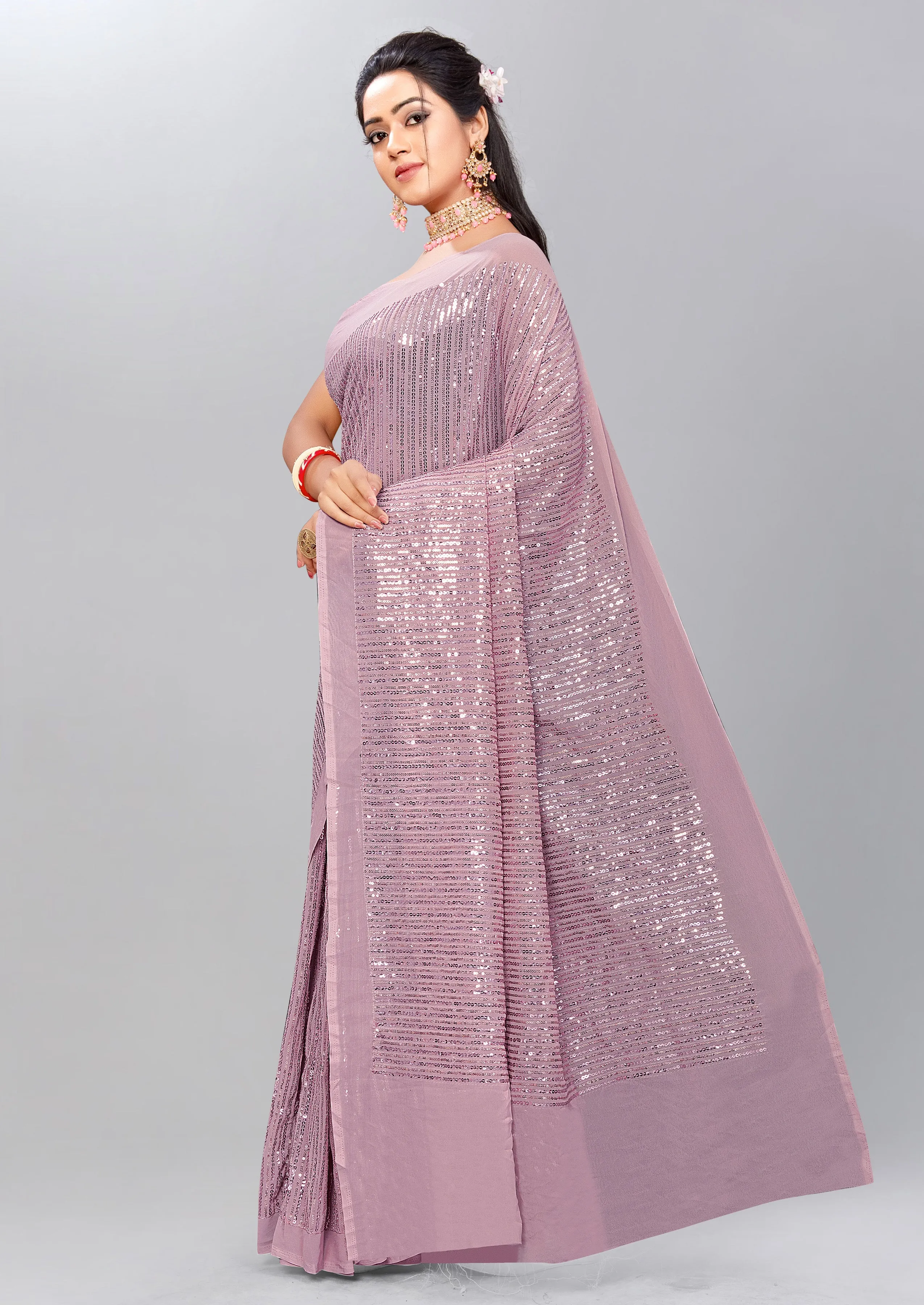 Lavender Shimmer Saree