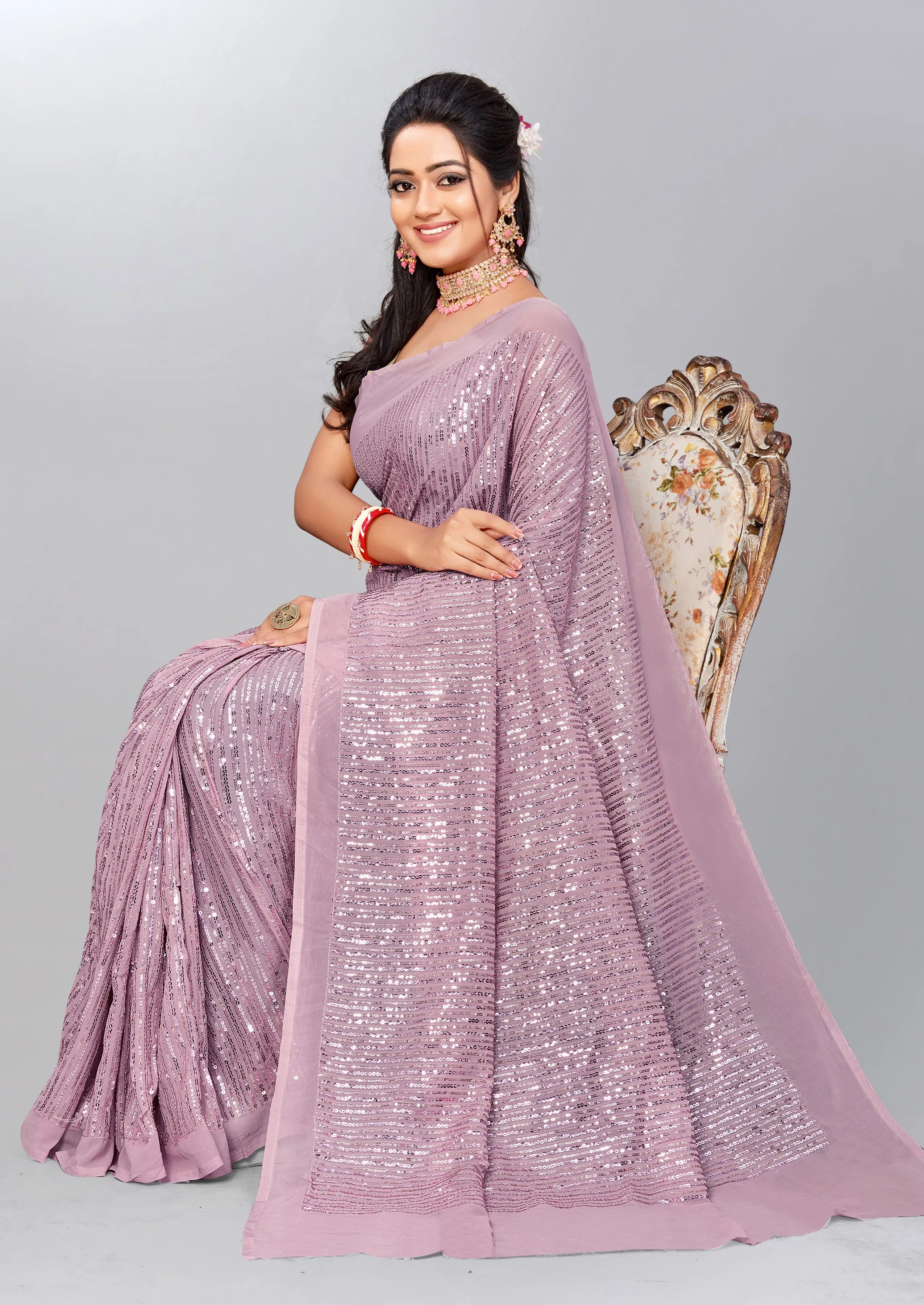 Lavender Shimmer Saree