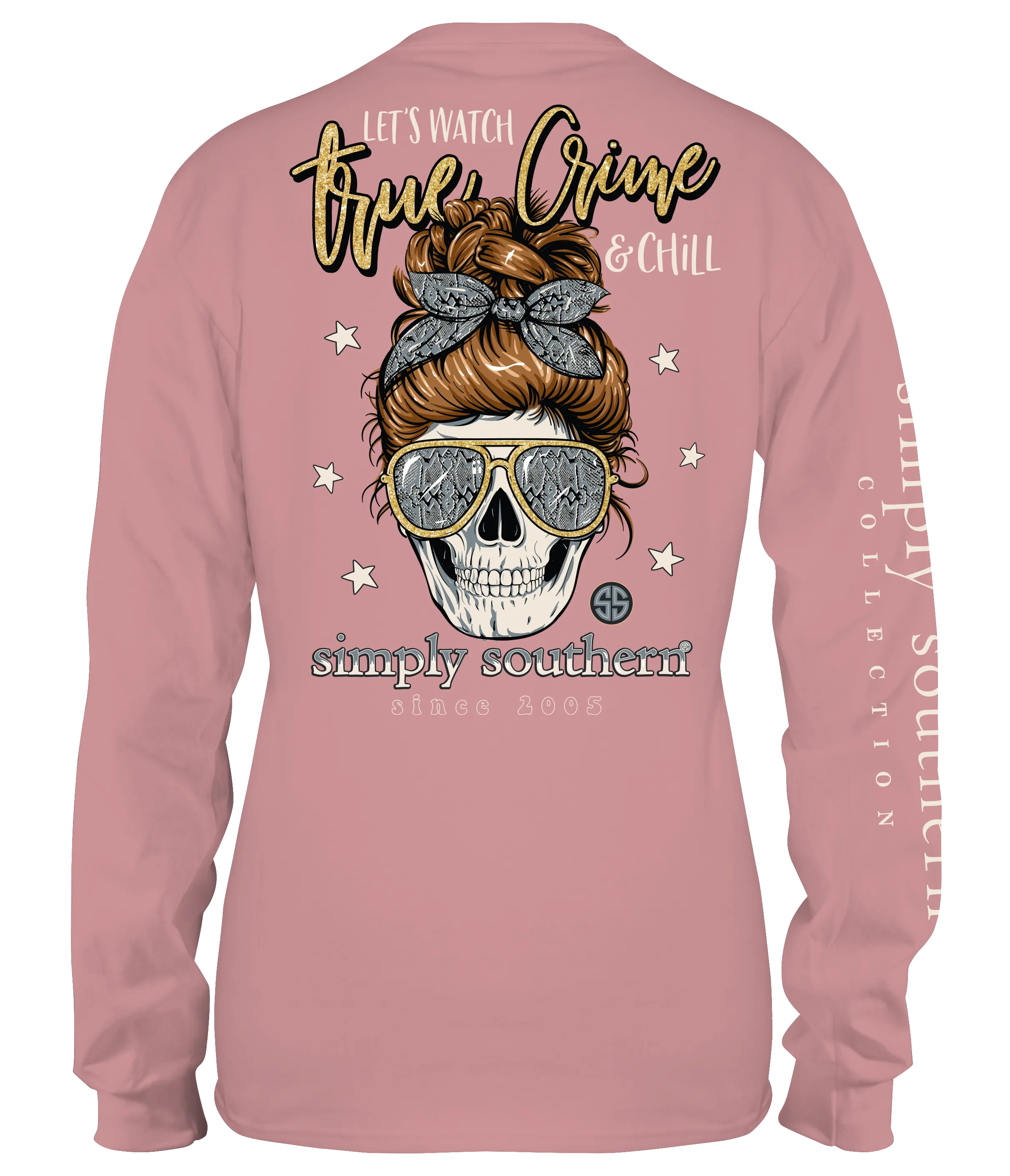 'Let's Watch True Crime & Chill' Messy Bun Long Sleeve Tee by Simply Southern