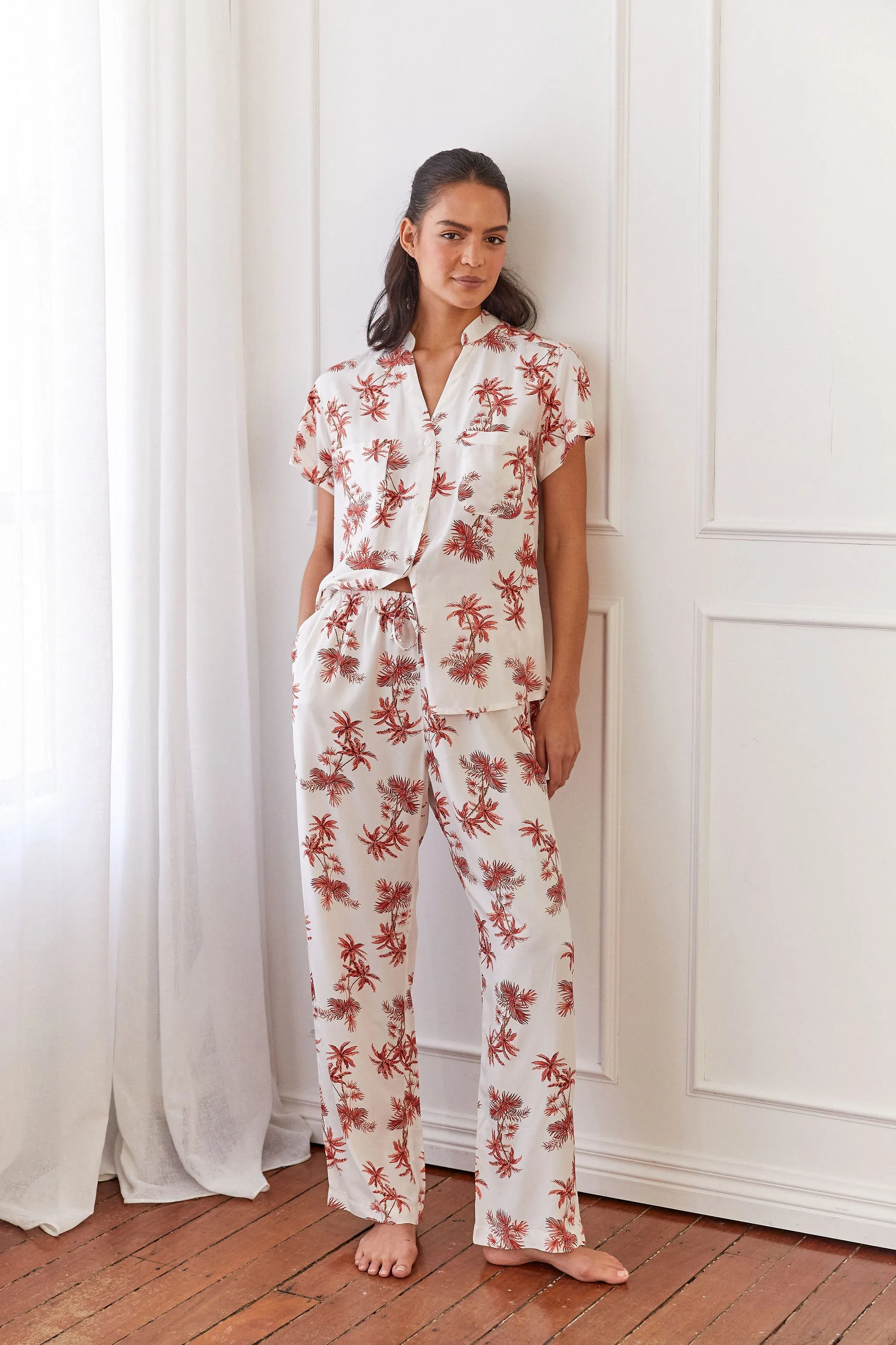 Maggie Pyjama Set - Long Pants - Vintage Palm Sunset