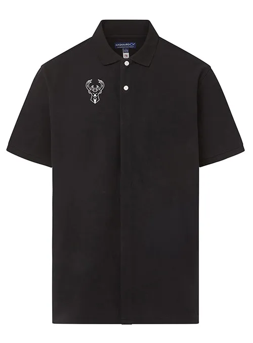 Magna-Ready Adaptive Black Pique Knit Milwaukee Bucks Short Sleeve Polo with Magnetic Closures