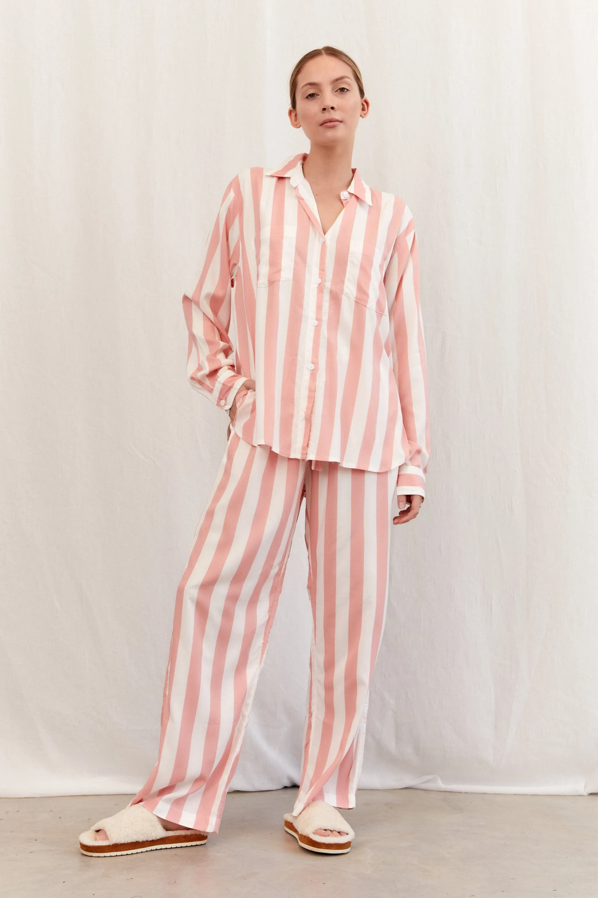 Marlon Long Sleep Set - Stripe - Peachy Pink