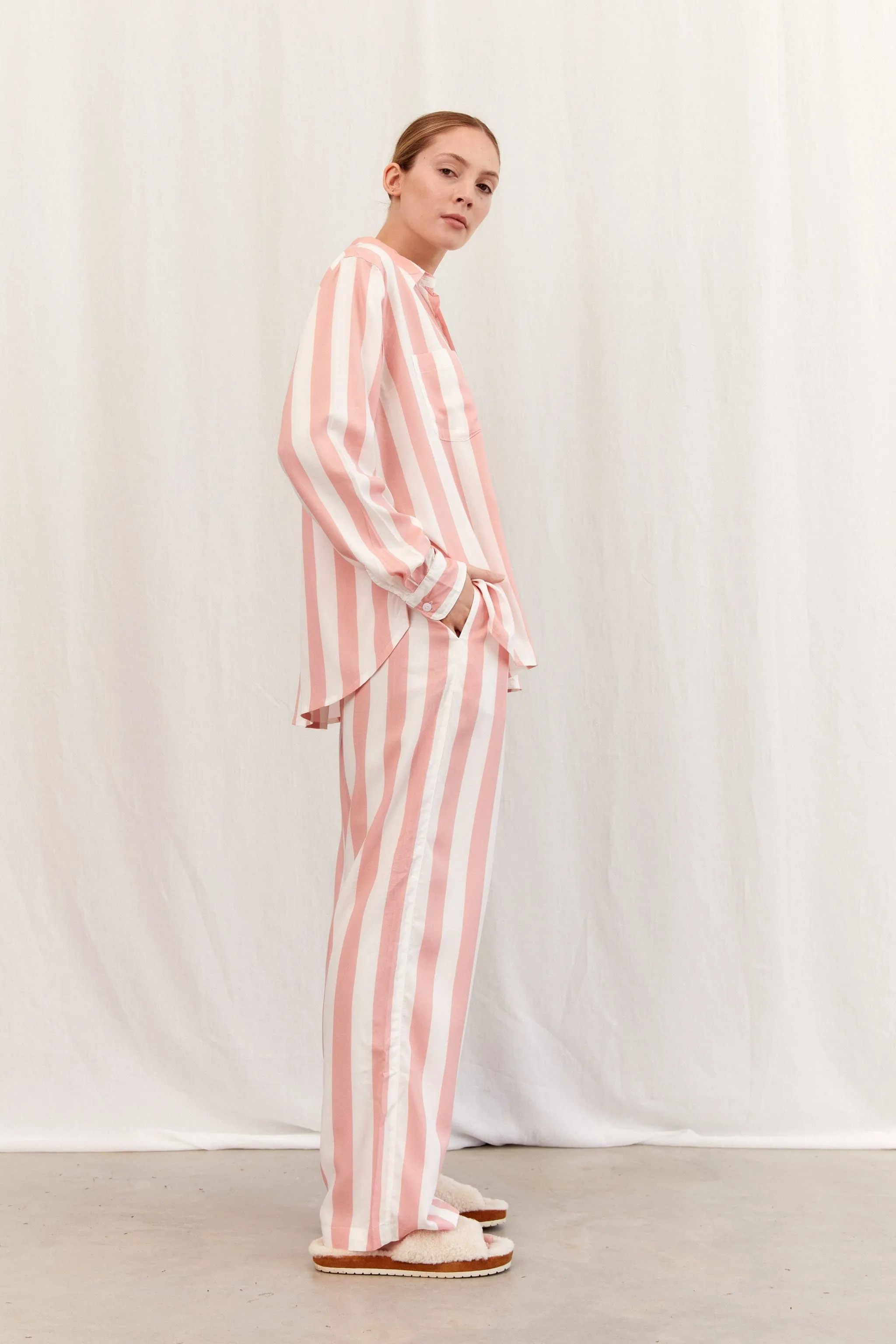 Marlon Long Sleep Set - Stripe - Peachy Pink