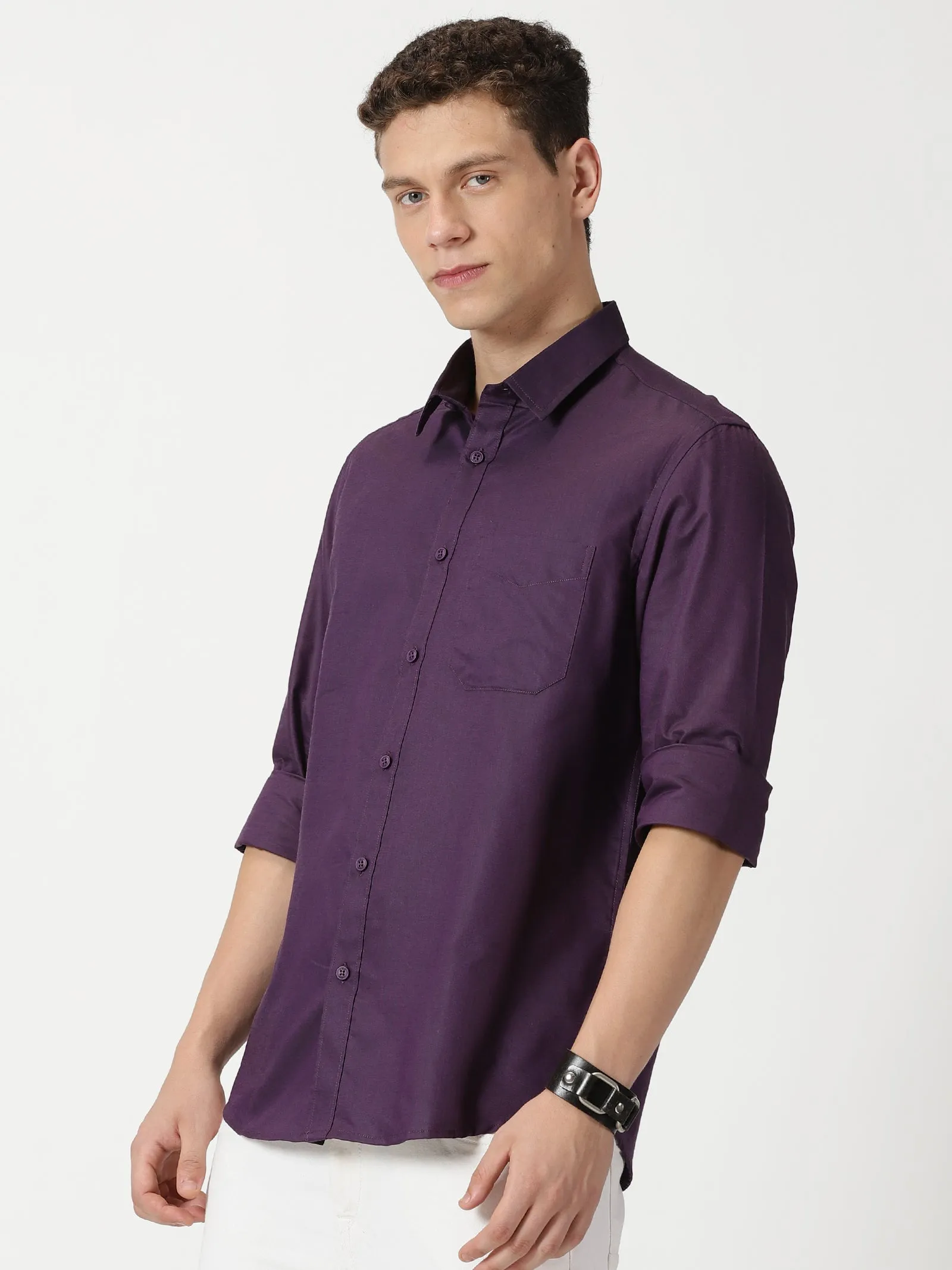 MEN'S  PURPLE PLAIN SLIM FIT SHIRT