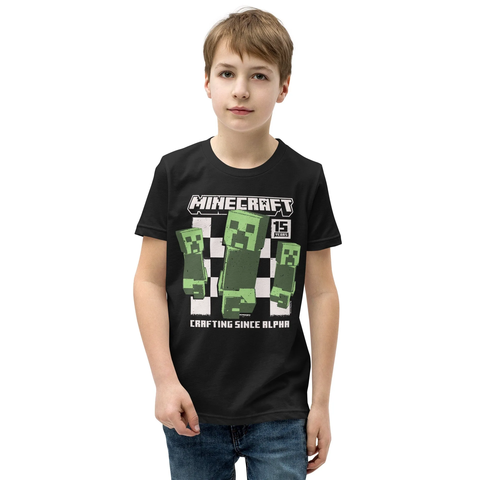 Minecraft 15th Anniversary Checkered Creeper Kids T-Shirt