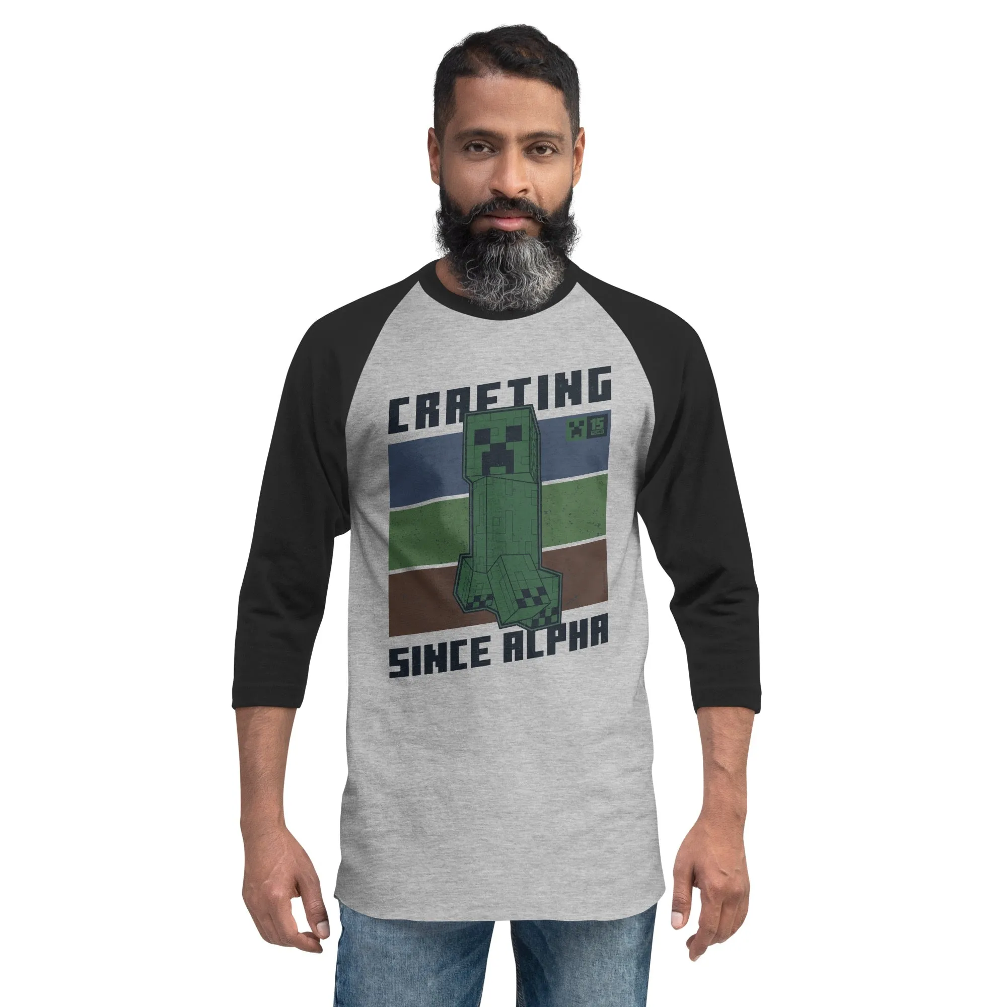 Minecraft 15th Anniversary Vintage Creeper Adult Raglan