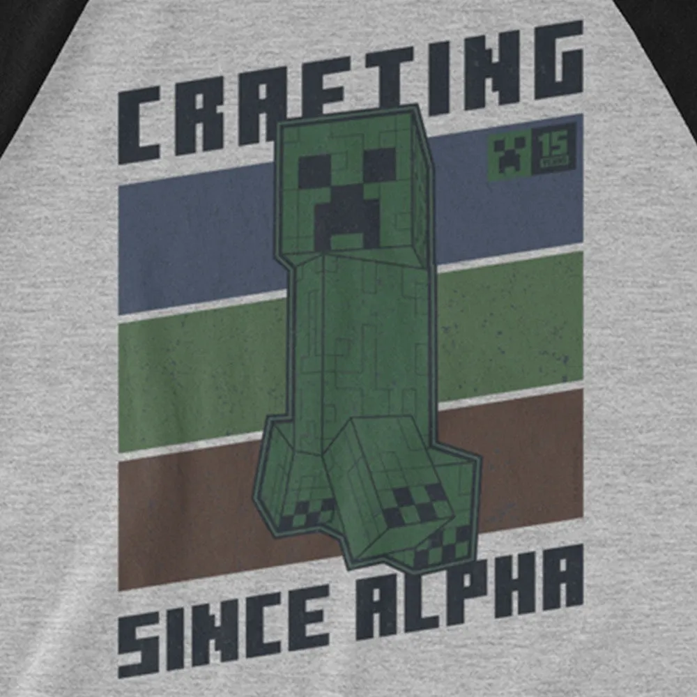 Minecraft 15th Anniversary Vintage Creeper Adult Raglan