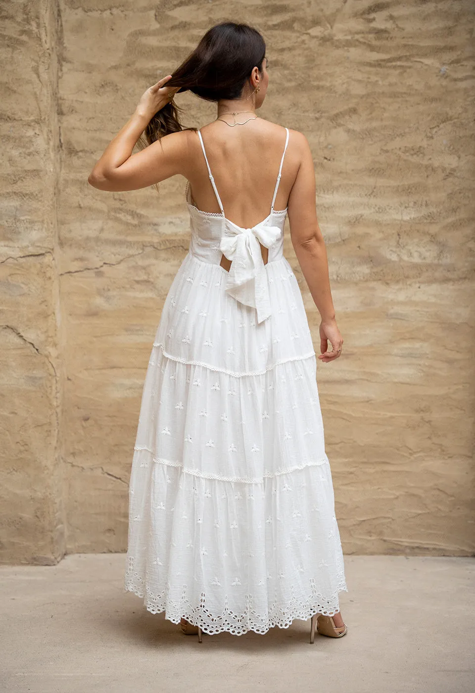 MIRAMELLE - THE BRODERIE ANGLAISE OPEN BACK MIDI DRESS