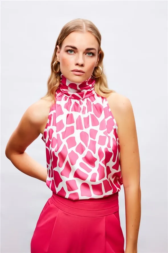 Patterned Sleeveless Blouse - PINK