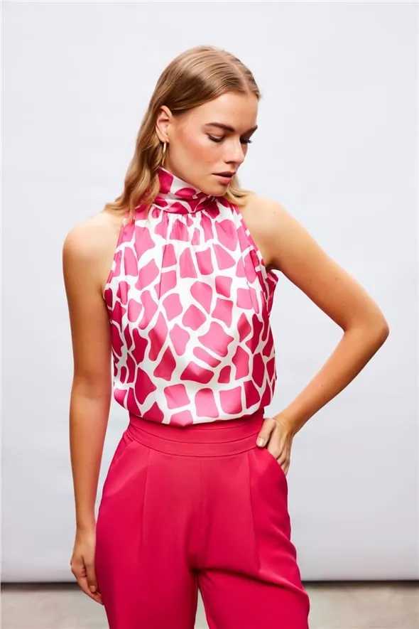 Patterned Sleeveless Blouse - PINK