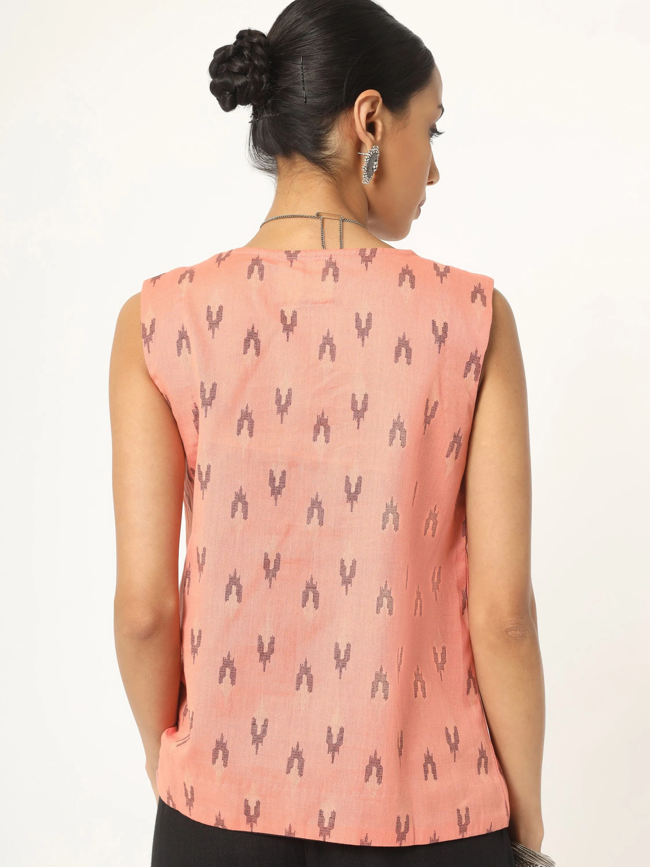 Peach Ikat Printed Top