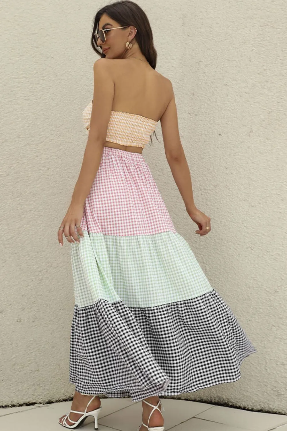 Plaid Strapless Top and Skirt Set