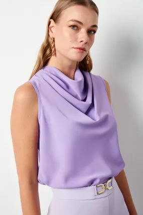 Plunging Neck Sleeveless Blouse - LILAC