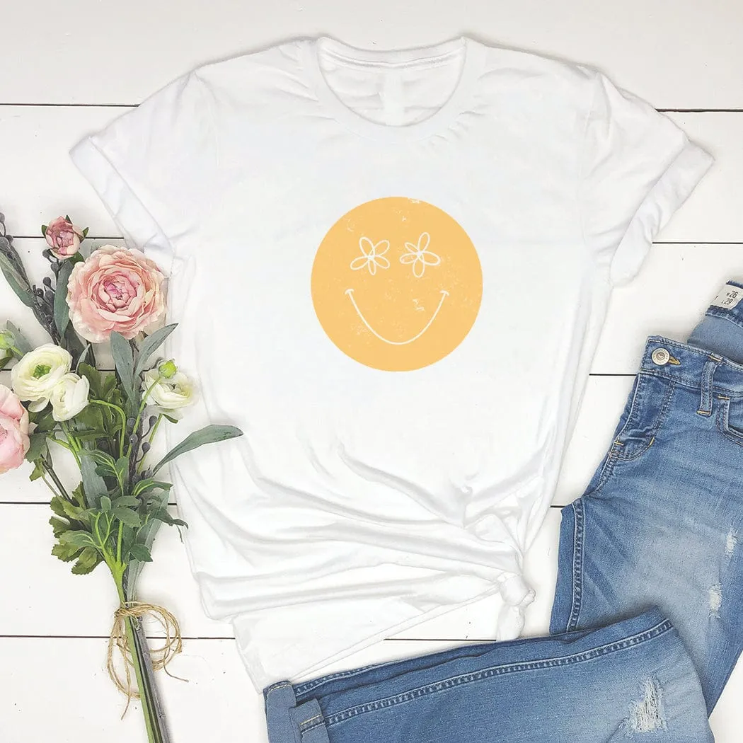 Retro Flower Smiles Trendy Graphic T-Shirt - SP134