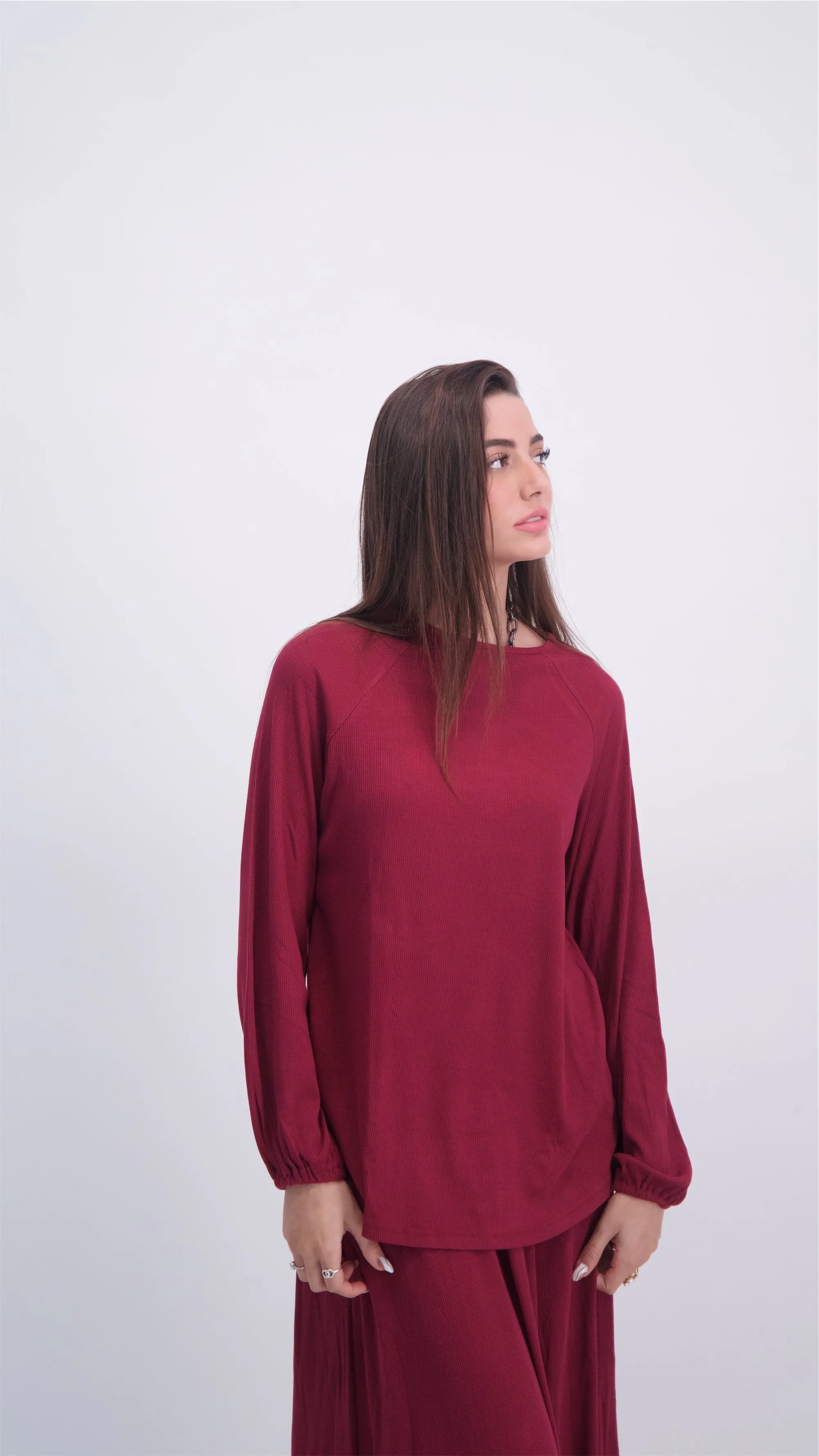 Ribbed T-Shirt / Burgandy / חולצה