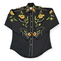 Rockmount Ranchwear Floral Embroidery Cotton Gabardine Black Western Shirt