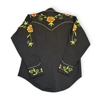 Rockmount Ranchwear Floral Embroidery Cotton Gabardine Black Western Shirt