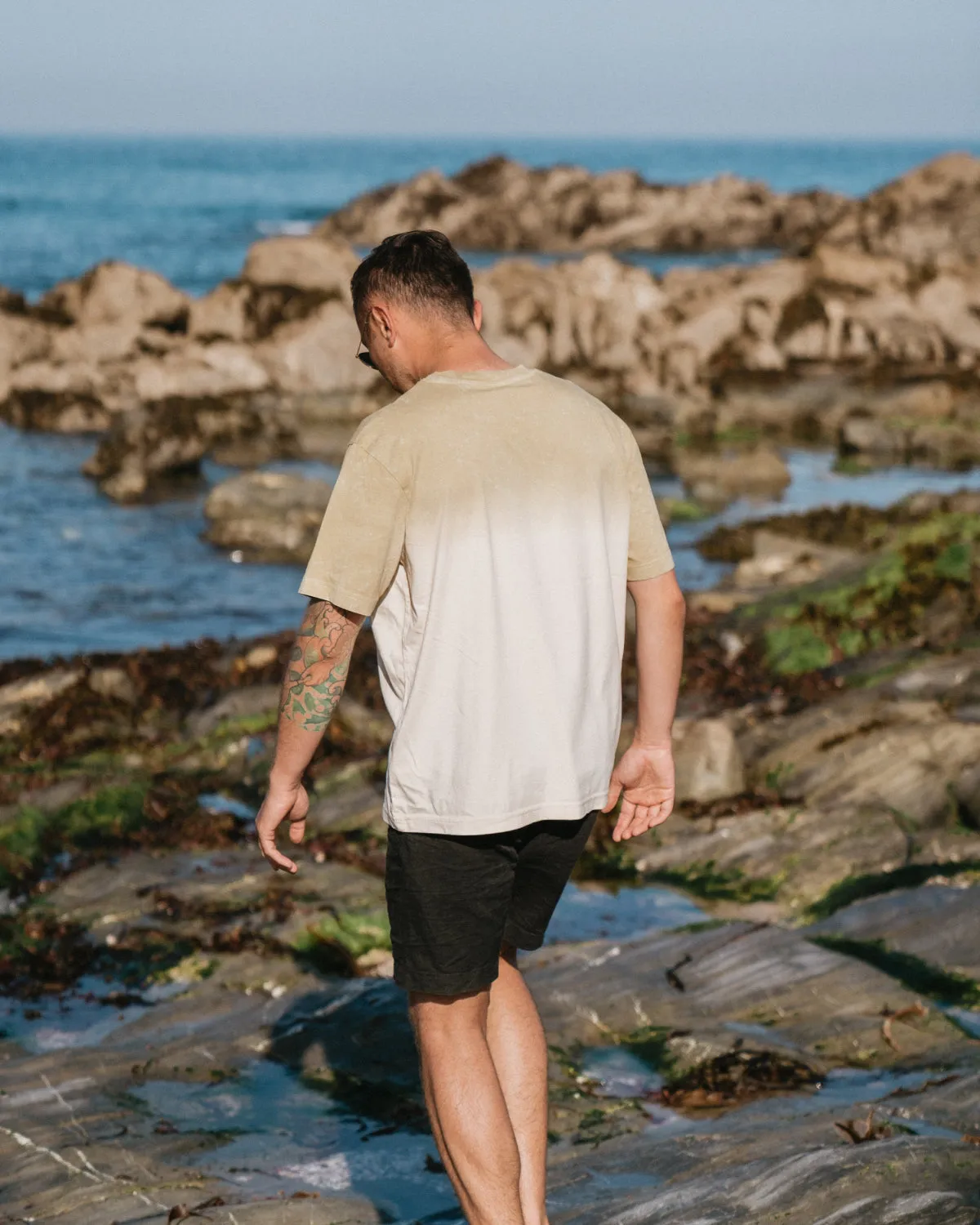 Sunset Surf Dip Dye Organic Mens Tee - Moss Stone