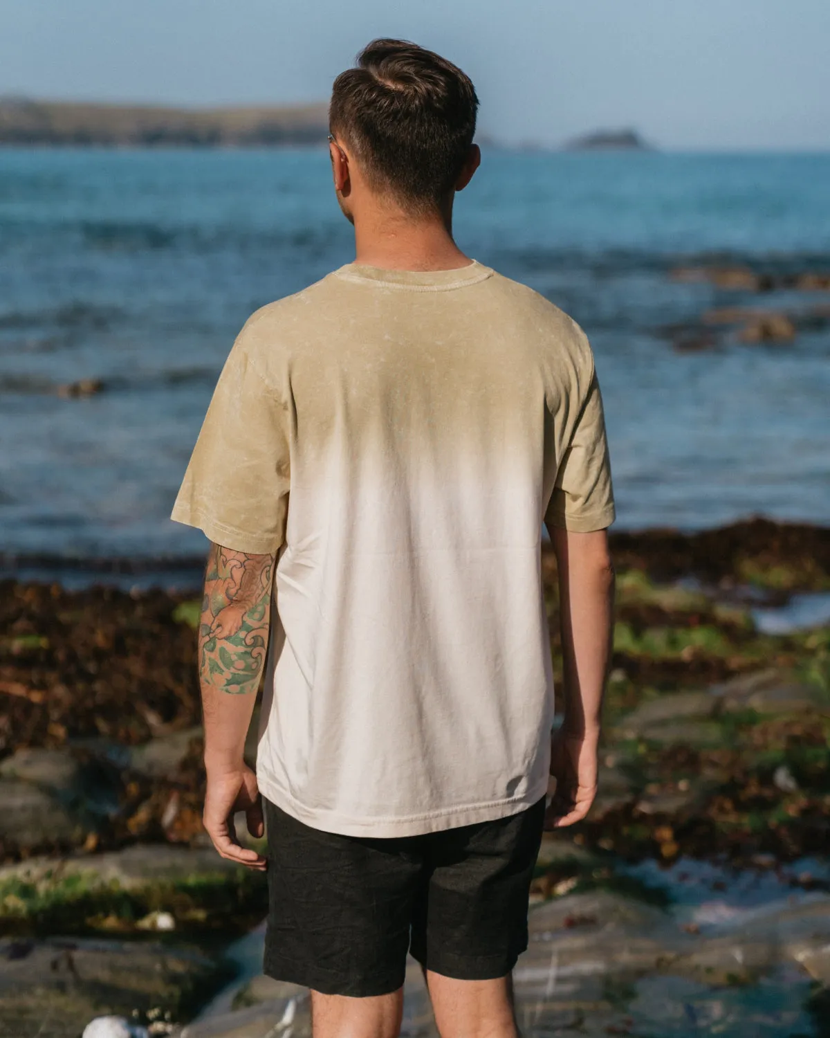 Sunset Surf Dip Dye Organic Mens Tee - Moss Stone