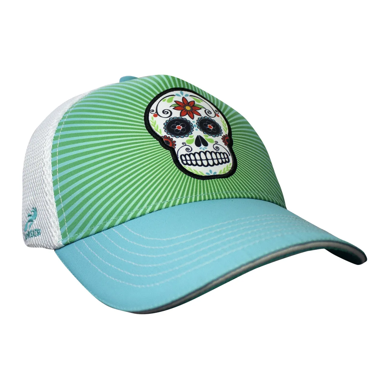 Teal Sugar Skull 5 Panel Trucker Hat