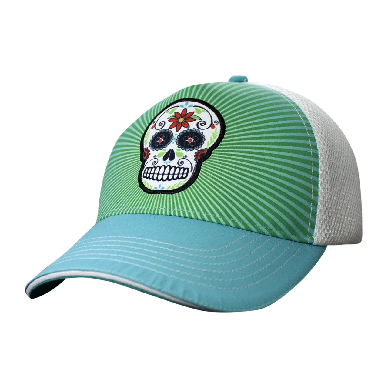 Teal Sugar Skull 5 Panel Trucker Hat