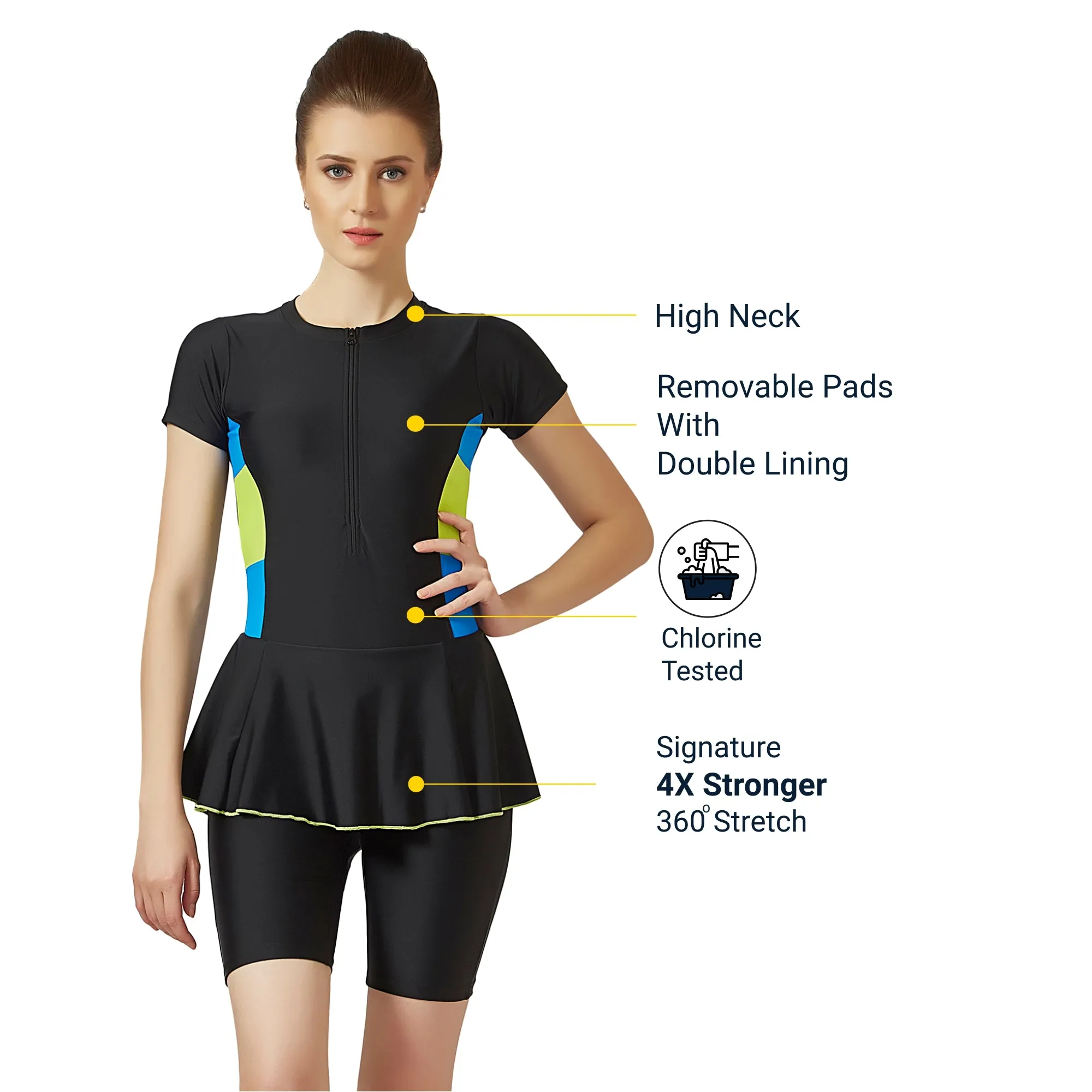 The Boost Women's PADDED SWIM DRESS (Half)  (Sun Protected and Chlorine Tested)