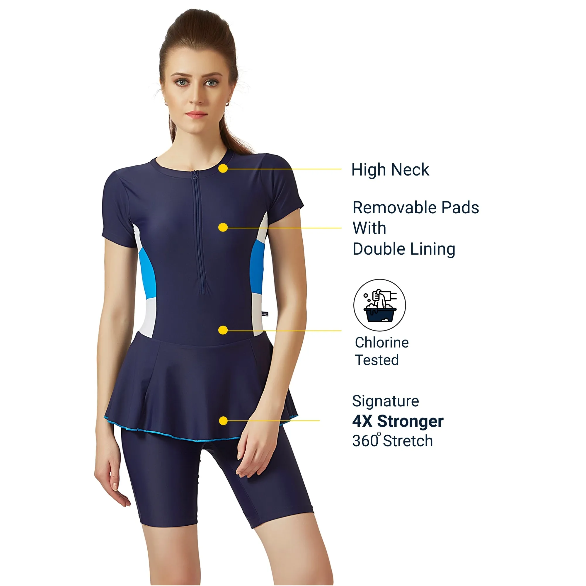 The Boost Women's PADDED SWIM DRESS (Half)  (Sun Protected and Chlorine Tested)