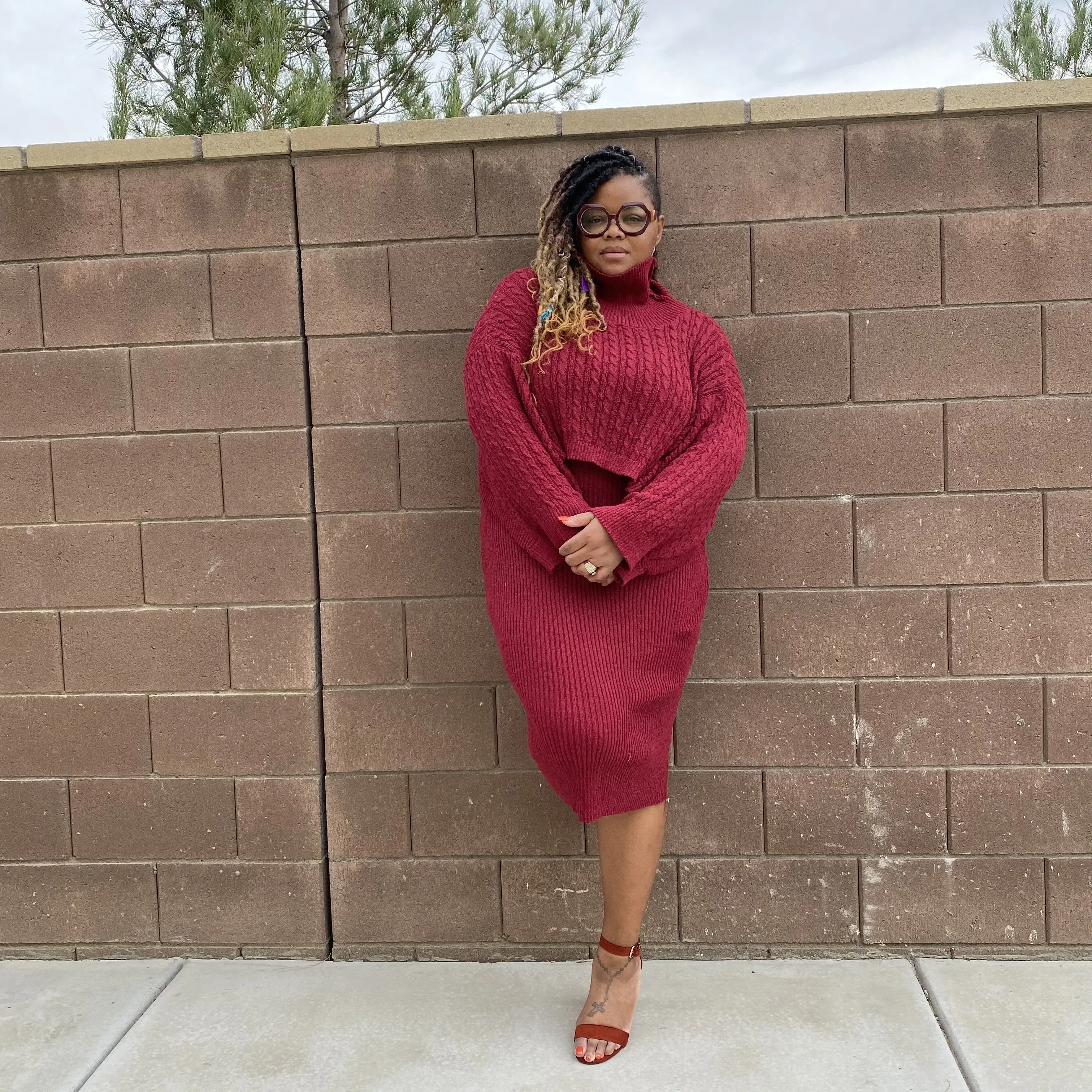 The Kara 2 Piece Burgundy Knit Dress Set