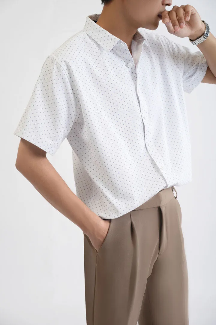 White Patterned Short Sleeve Shirt 4302