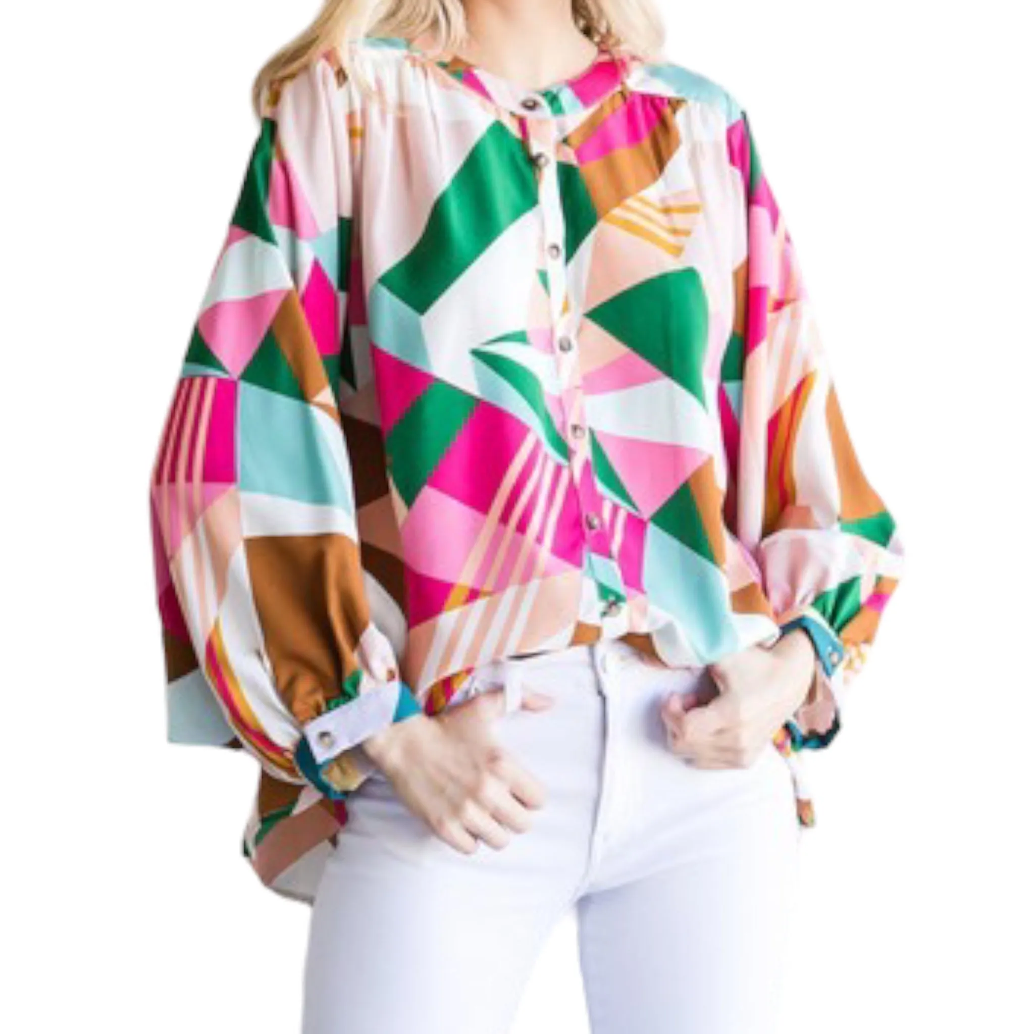 Women's Plus Size Botton Multicolored Button Up Top