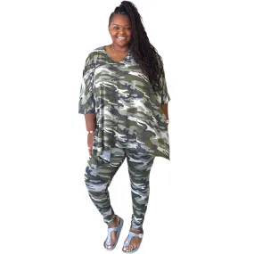 Women's Plus Size Camouflage Asymmetrical Legging Set