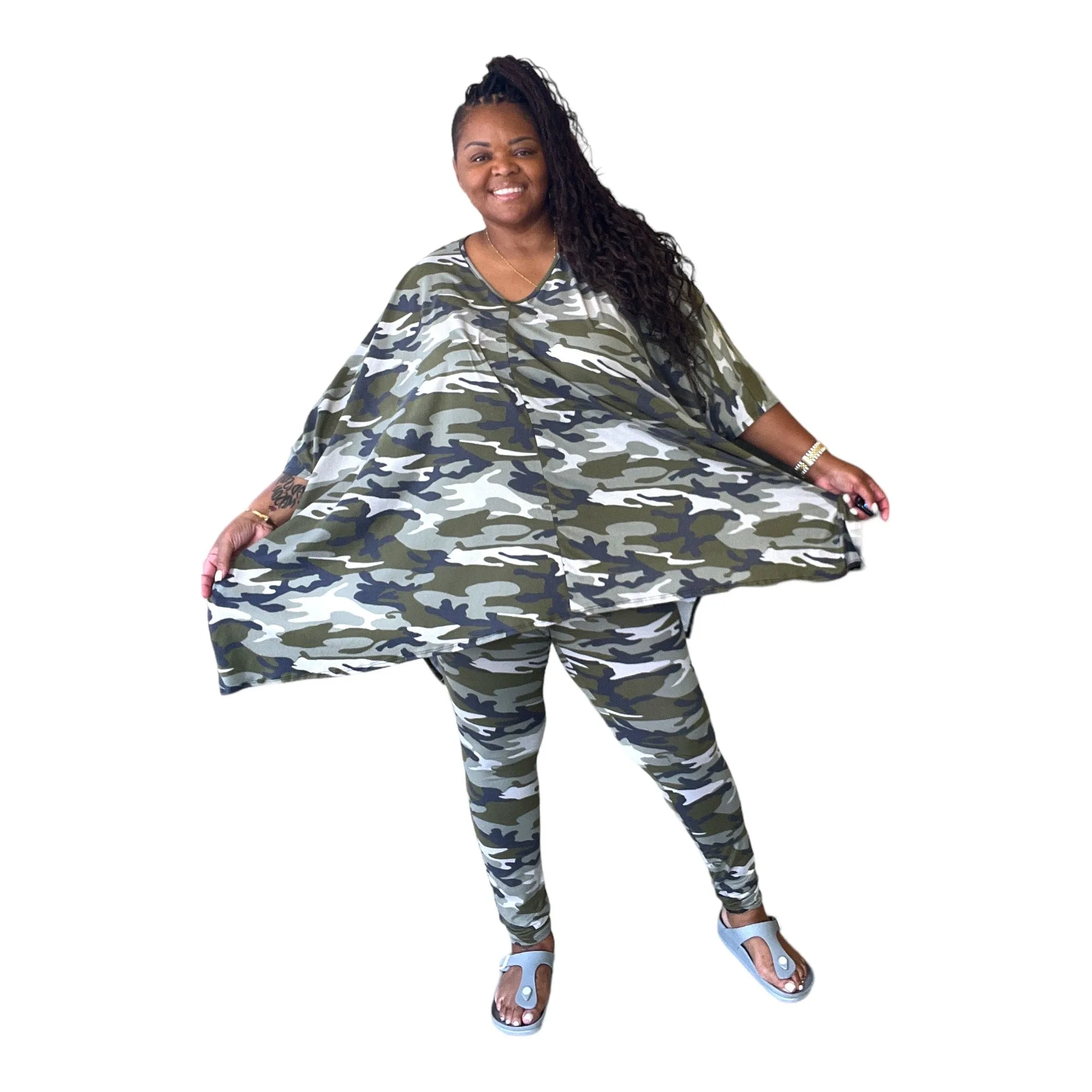 Women's Plus Size Camouflage Asymmetrical Legging Set