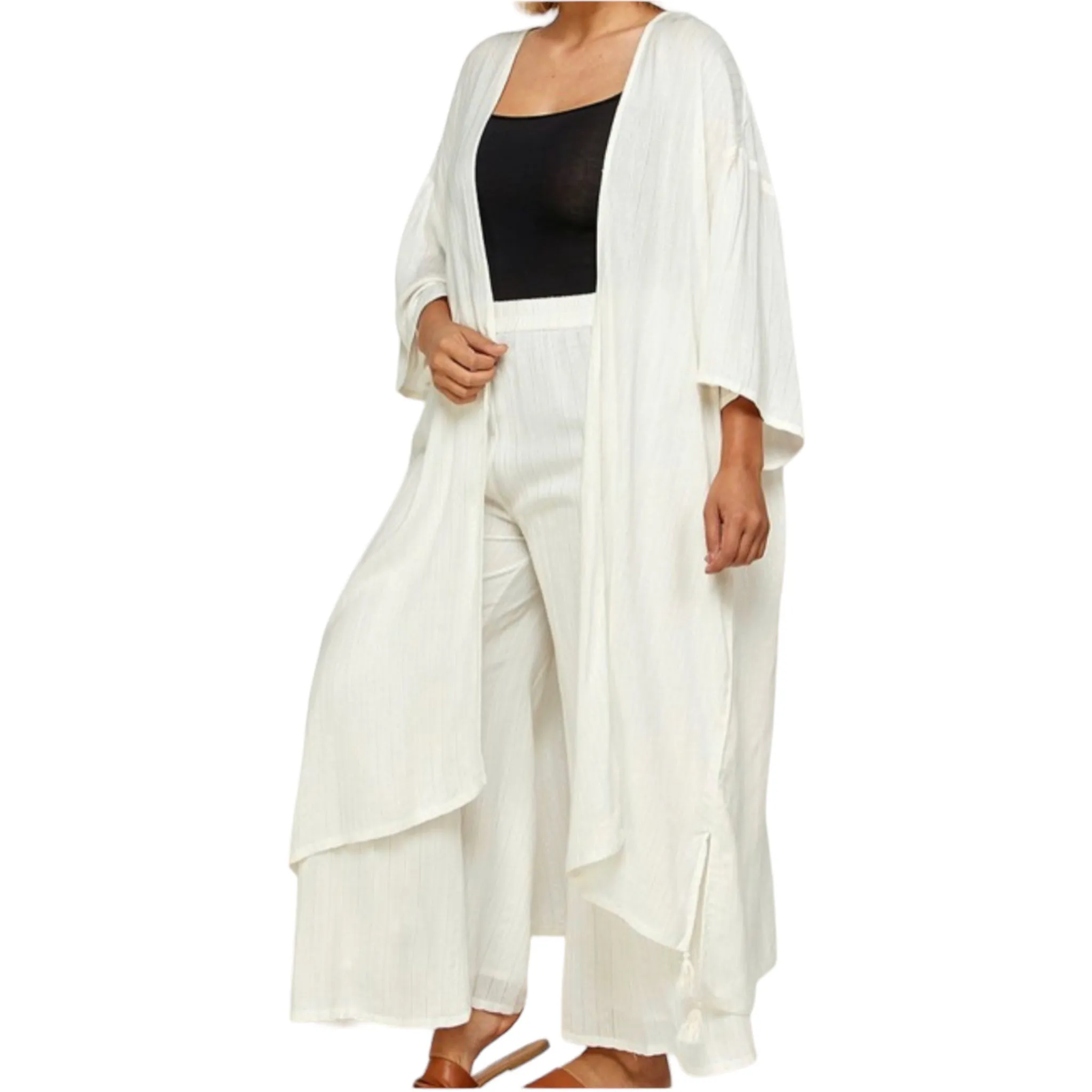 Women's Plus Size Off White Kimono Cardigan Set