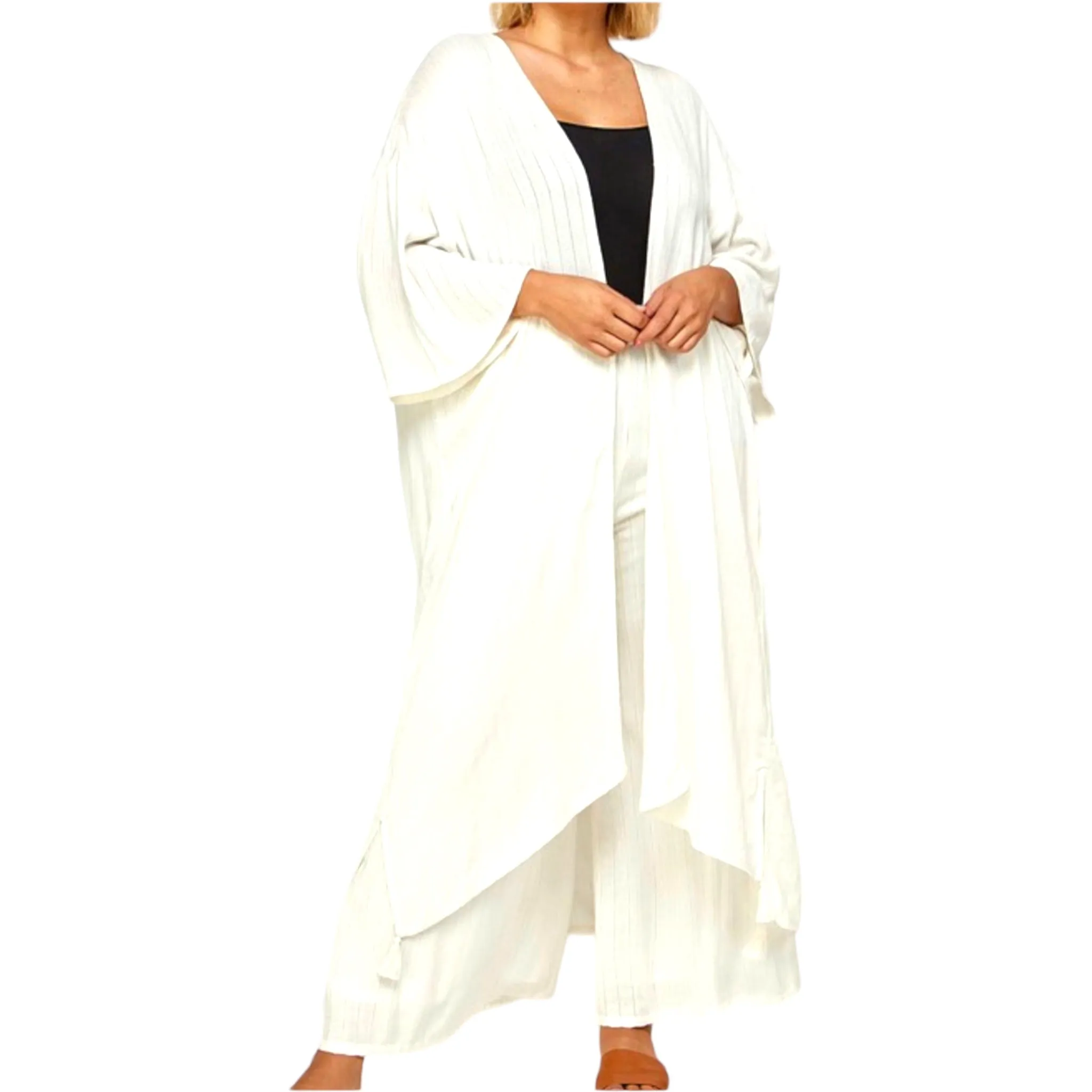 Women's Plus Size Off White Kimono Cardigan Set