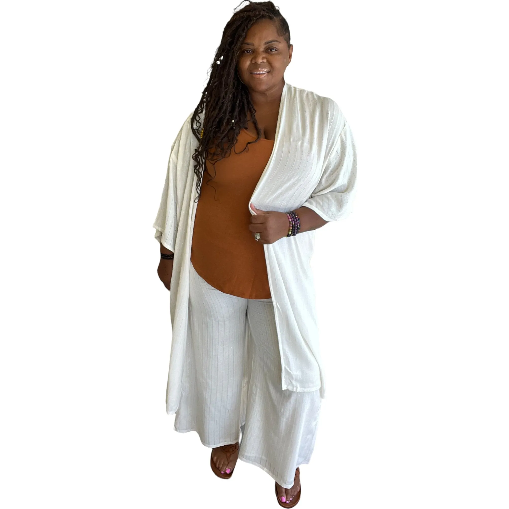 Women's Plus Size Off White Kimono Cardigan Set