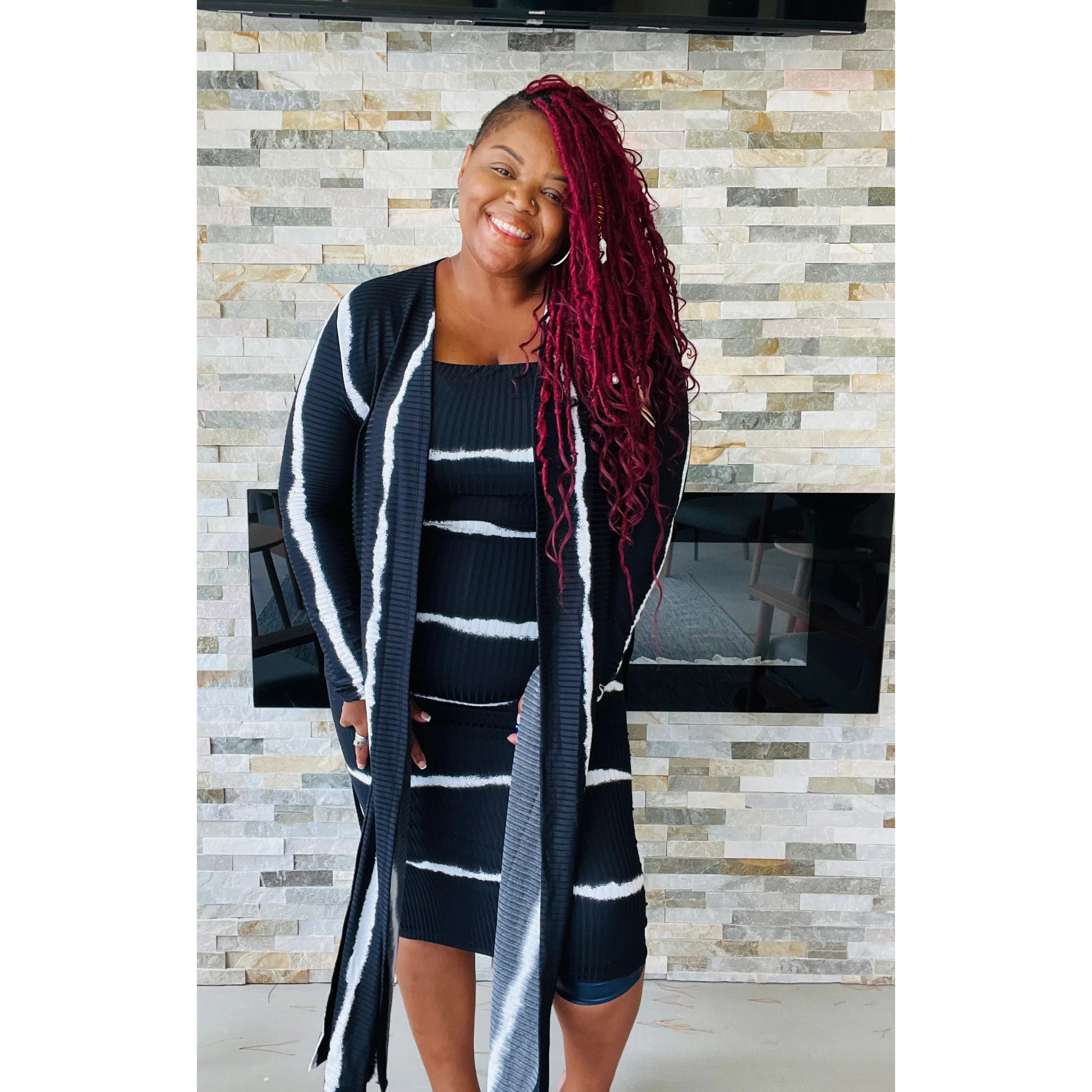 Women’s Plus Size Striped Halter Cardigan Set